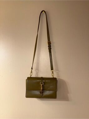 CHARLES & KEITH Olive Green Leather Crossbody Bag